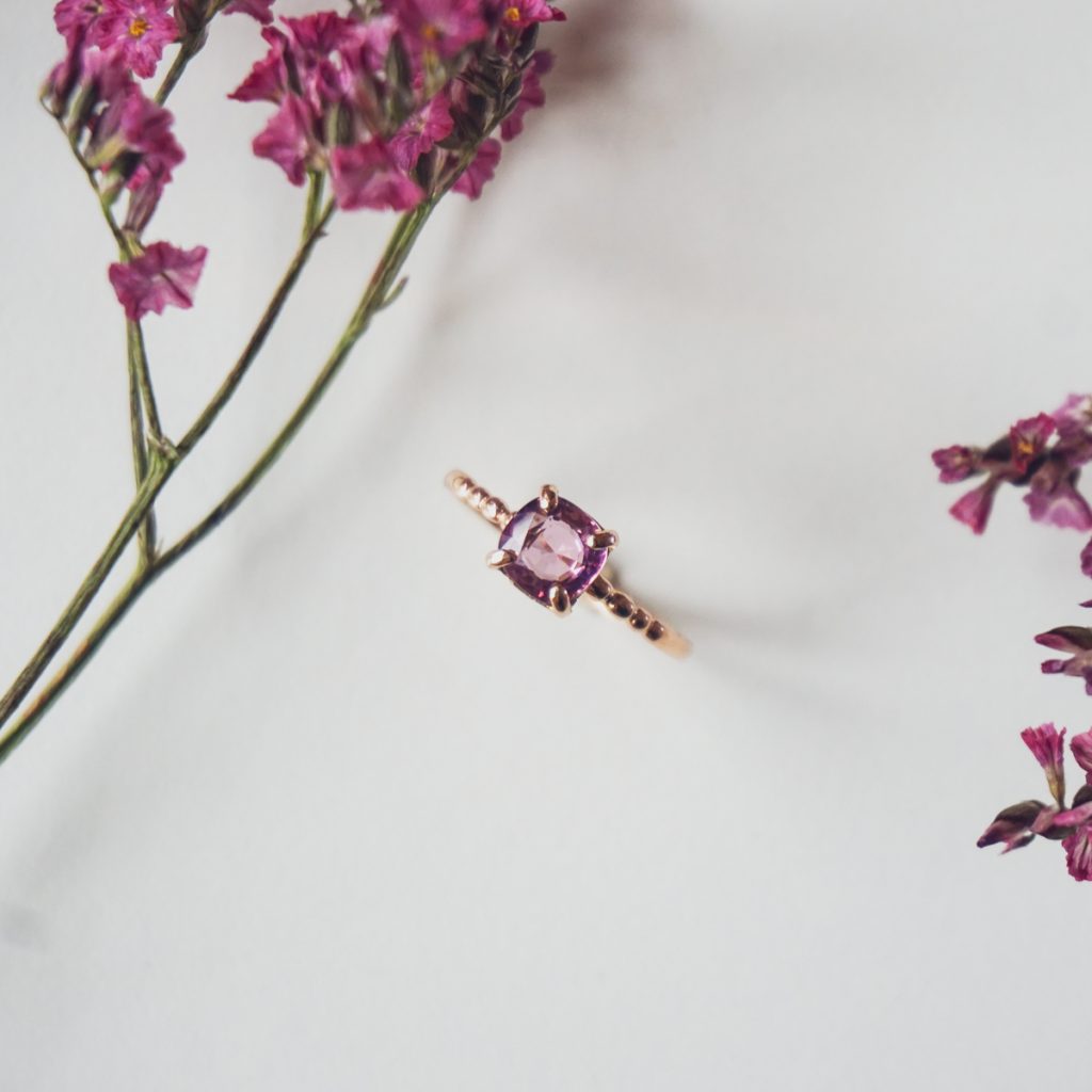 Bague de fiançailles Manon & Olivier - Spinelle rose sur Or rose 750/00